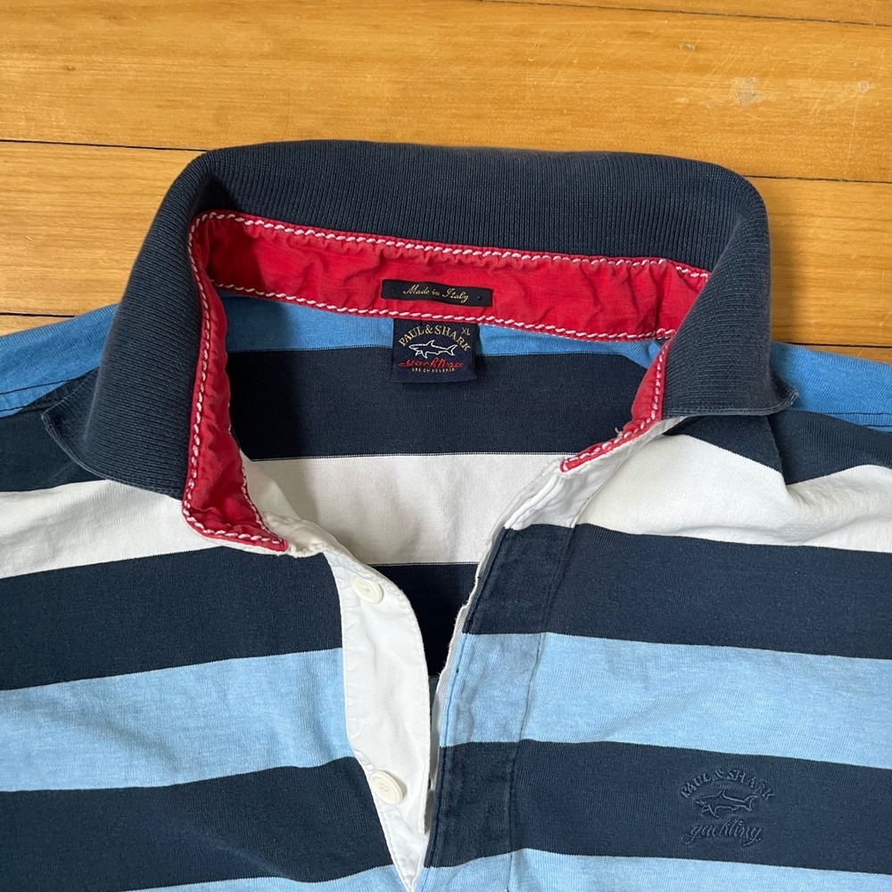 Paul & Shark Yachting Mens XL Rugby Shirt Long Sleeve Striped Blue Made in Italy